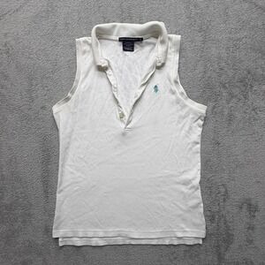 Ralph Lauren Sport Polo Shirt Womens Small White Sleeveless Slim Fit Cotton